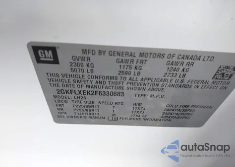 2015 GMC Terrain Slt-1 z USA, uszkodzony, nr VIN 2GKFLXEK2F6330683